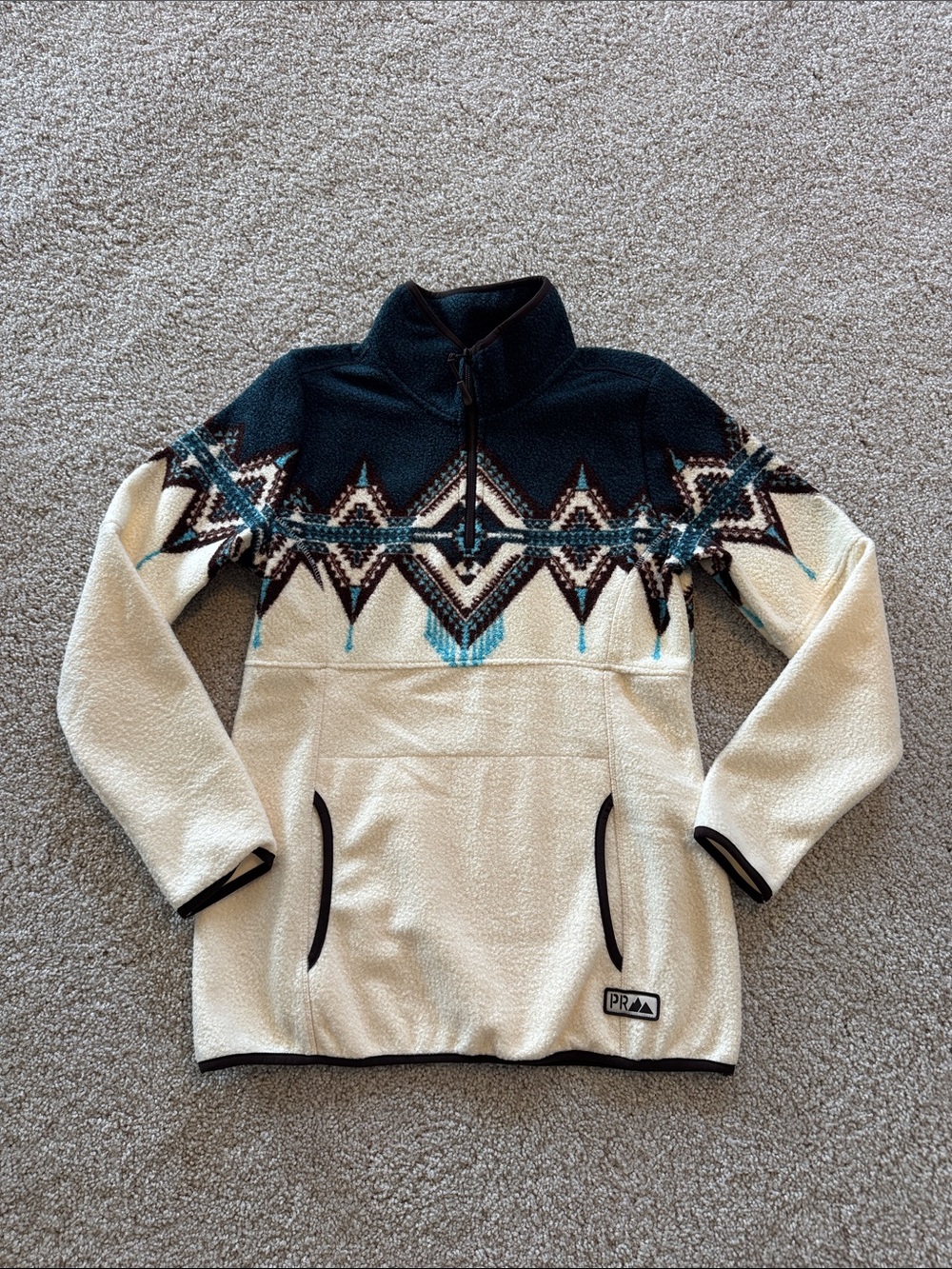 Powder River Outfitter Women’s Cream and Navy Half-Zip Fleece with Teal Accent
